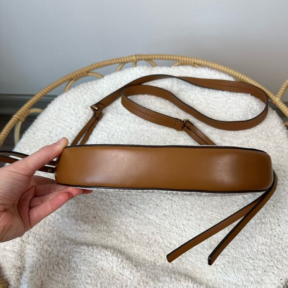 Michael Kors Half Moon White Monogrammed Leather Tassel Side Body Purse - Picture 8 of 11